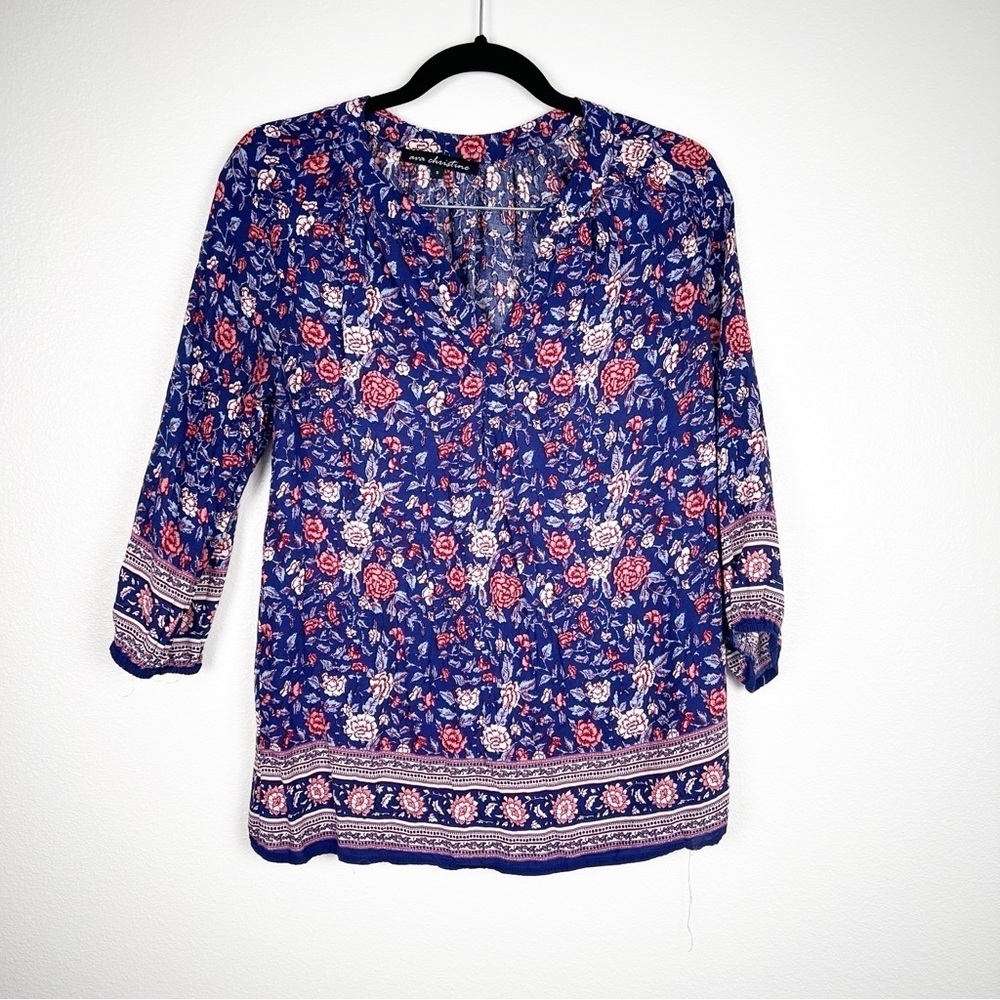 Ava Christine Long Sleeve Floral‎ Blouse Sz S